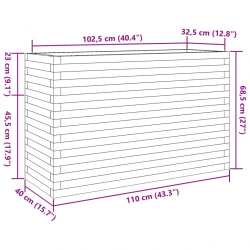 Plantekasse 110 x 40 x 68,5 cm i massivt fyrretræ - gyldenbrun