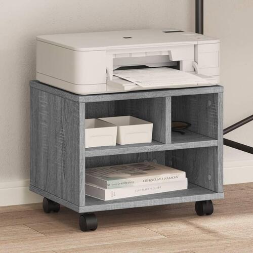 Printerstativ med hjul 41x32x34,5 cm grå sonoma-eg