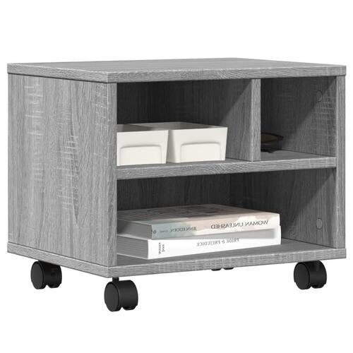 Printerstativ med hjul 41x32x34,5 cm grå sonoma-eg