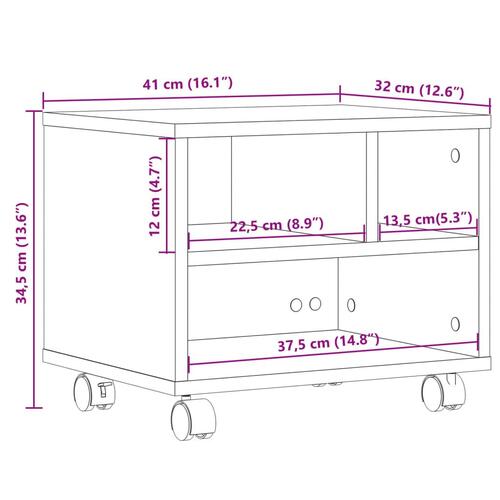 Printerstativ med hjul 41x32x34,5 cm grå sonoma-eg