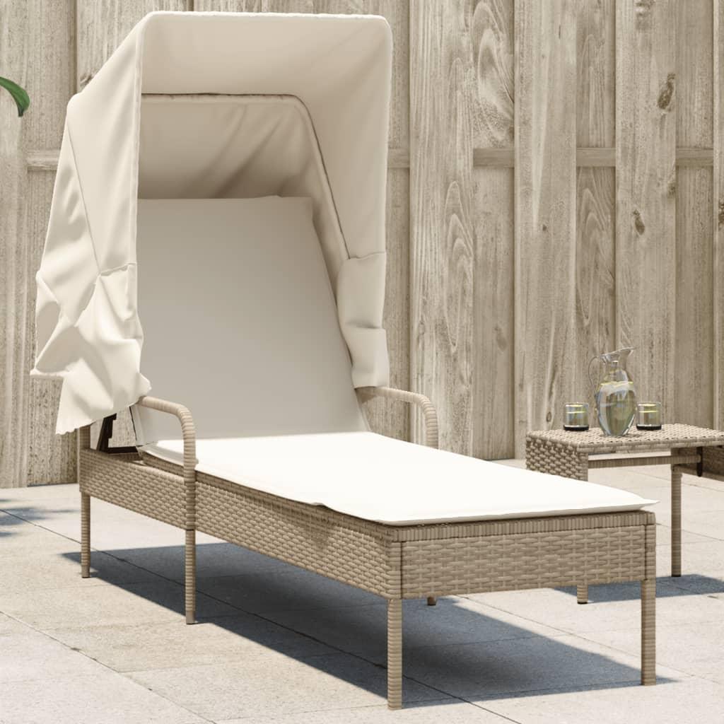 Loungesofa med baldakin polyrattan beige