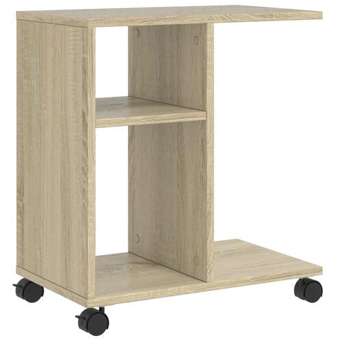 Sidebord med hjul 50x30x55 cm konstrueret træ sonoma-eg