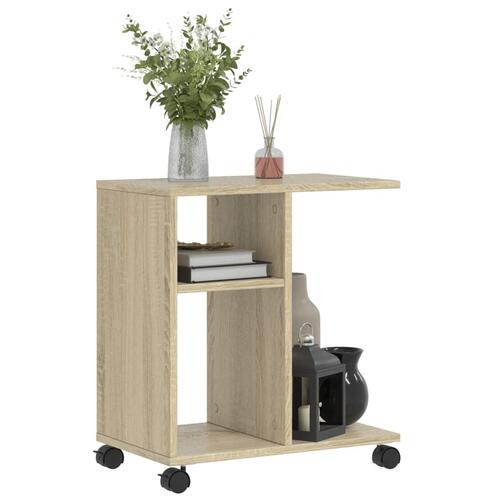 Sidebord med hjul 50x30x55 cm konstrueret træ sonoma-eg