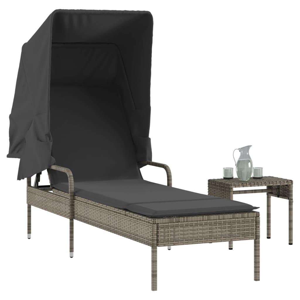 Loungesofa Med Baldakin Polyrattan - Grå / Med bord