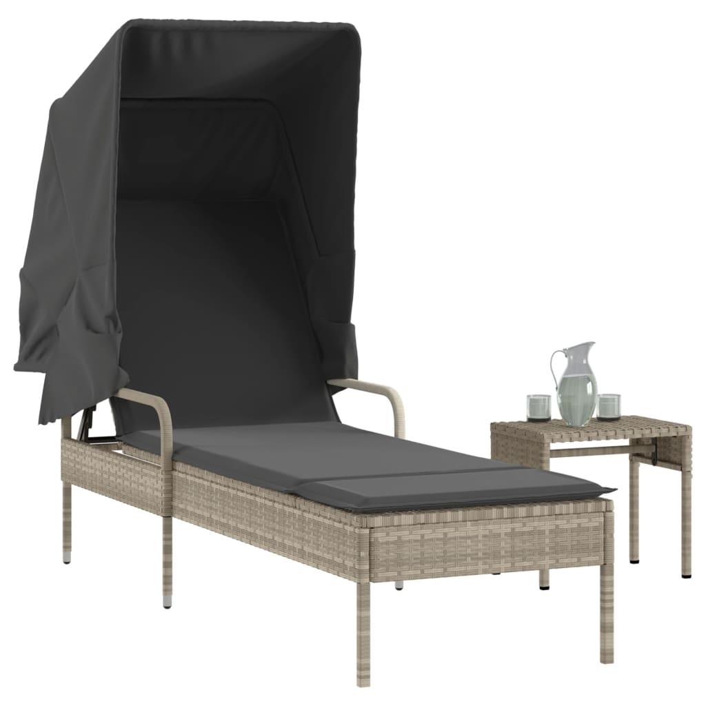 Loungesofa Med Baldakin Polyrattan - Lysegrå / Med bord