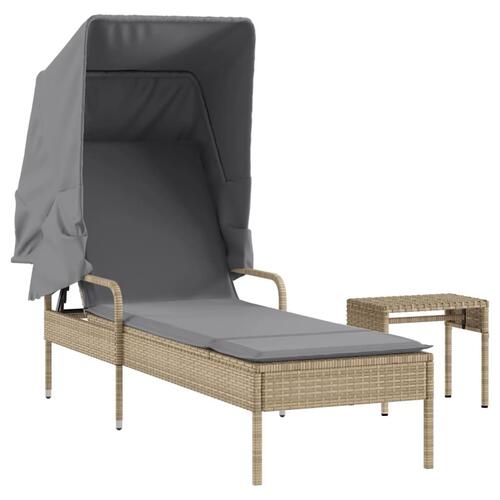 Liggestol med baldakin og bord polyrattan beige