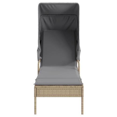 Liggestol med baldakin og bord polyrattan beige