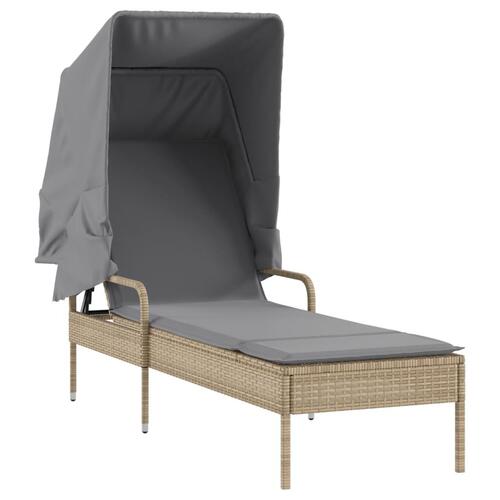 Liggestol med baldakin og bord polyrattan beige