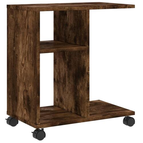 Sidebord med hjul 50x30x55 cm konstrueret træ røget egetræ