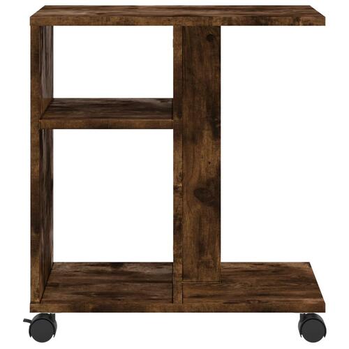 Sidebord med hjul 50x30x55 cm konstrueret træ røget egetræ