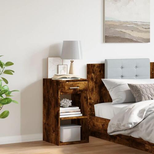 Sengebord 35x34x65 cm konstrueret træ røget egetræsfarve