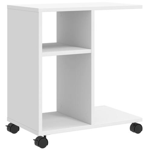 Sidebord med hjul 50x30x55 cm konstrueret træ hvid