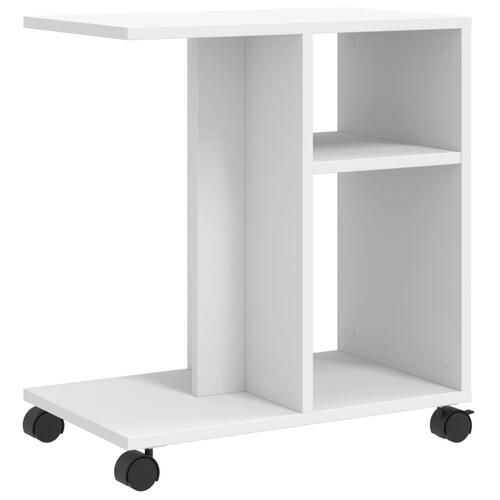 Sidebord med hjul 50x30x55 cm konstrueret træ hvid