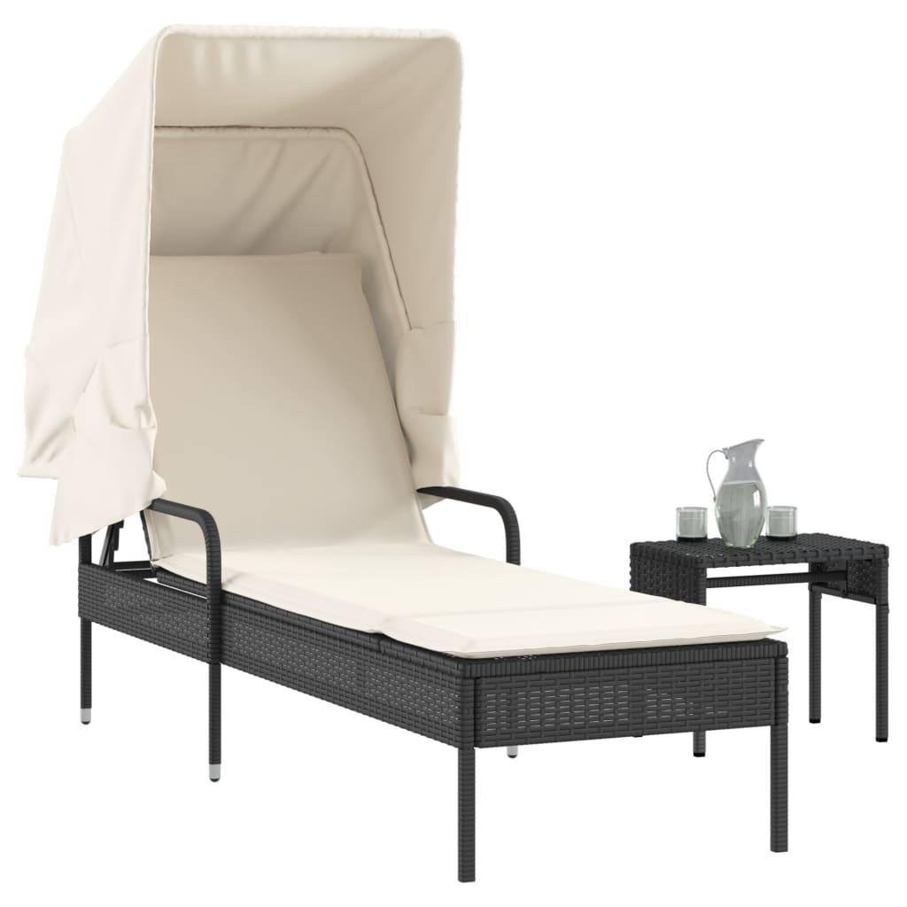 Loungesofa Med Baldakin Polyrattan - Sort / Med bord