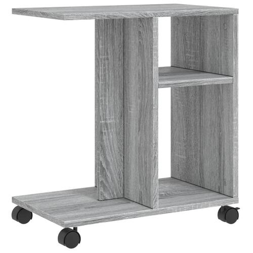 Sidebord med hjul 50x30x55 cm konstrueret træ grå sonoma-eg