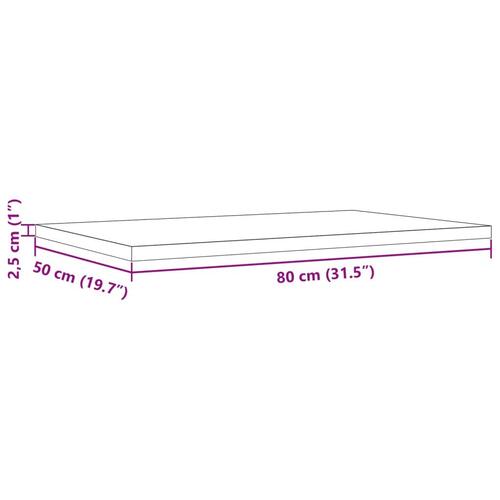 Bordplade 80x50x2,5 cm rektangulær massivt fyrretræ