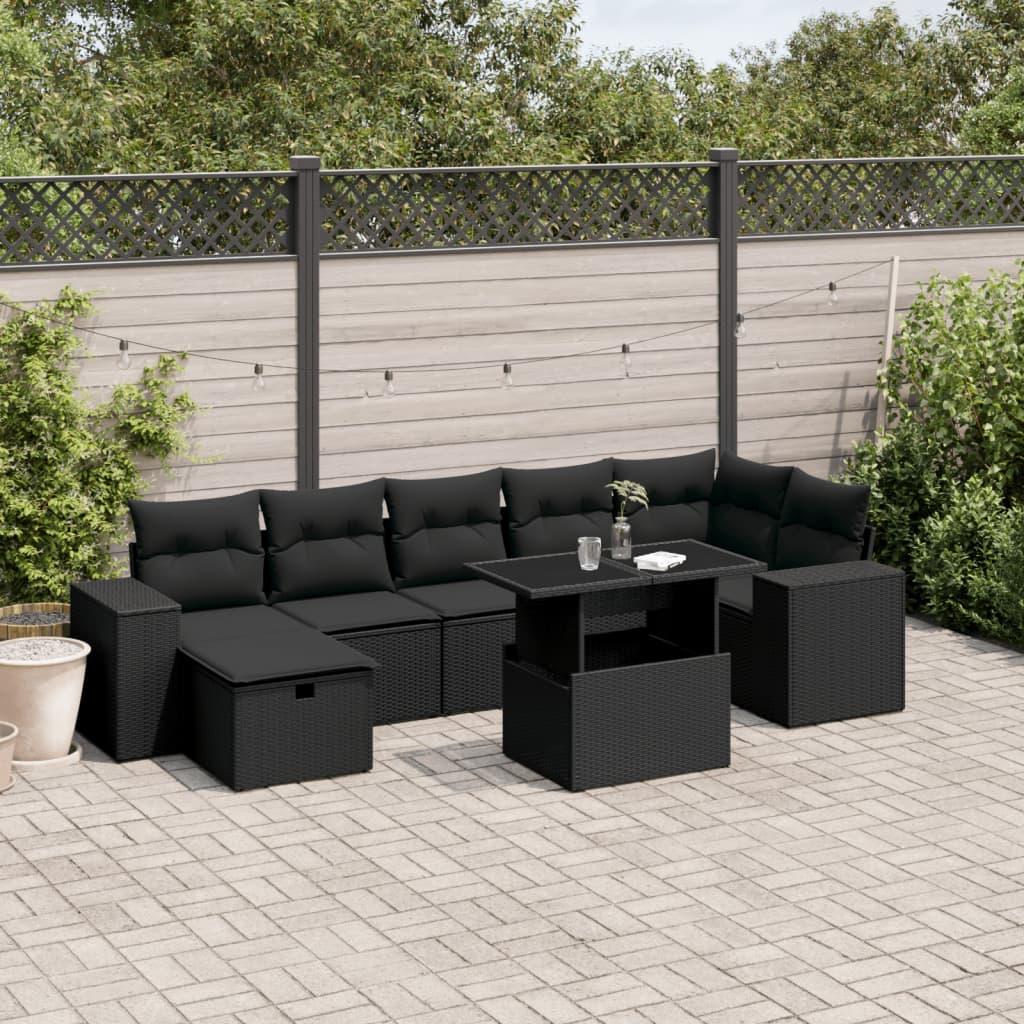 Sofasæt til haven 8 dele med hynder polyrattan sort