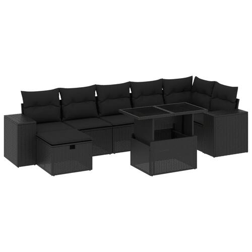 Sofasæt til haven 8 dele med hynder polyrattan sort