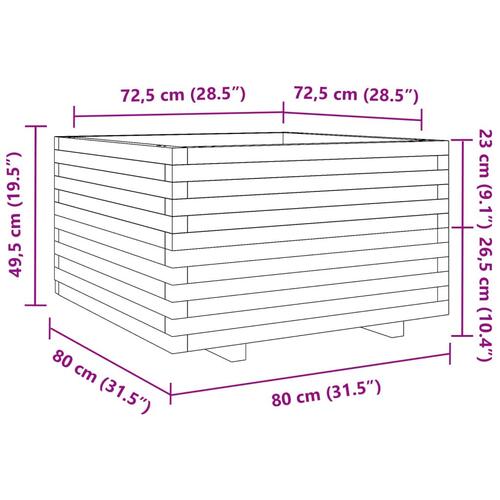Plantekasse 80x80x49,5 cm imprægneret fyrretræ