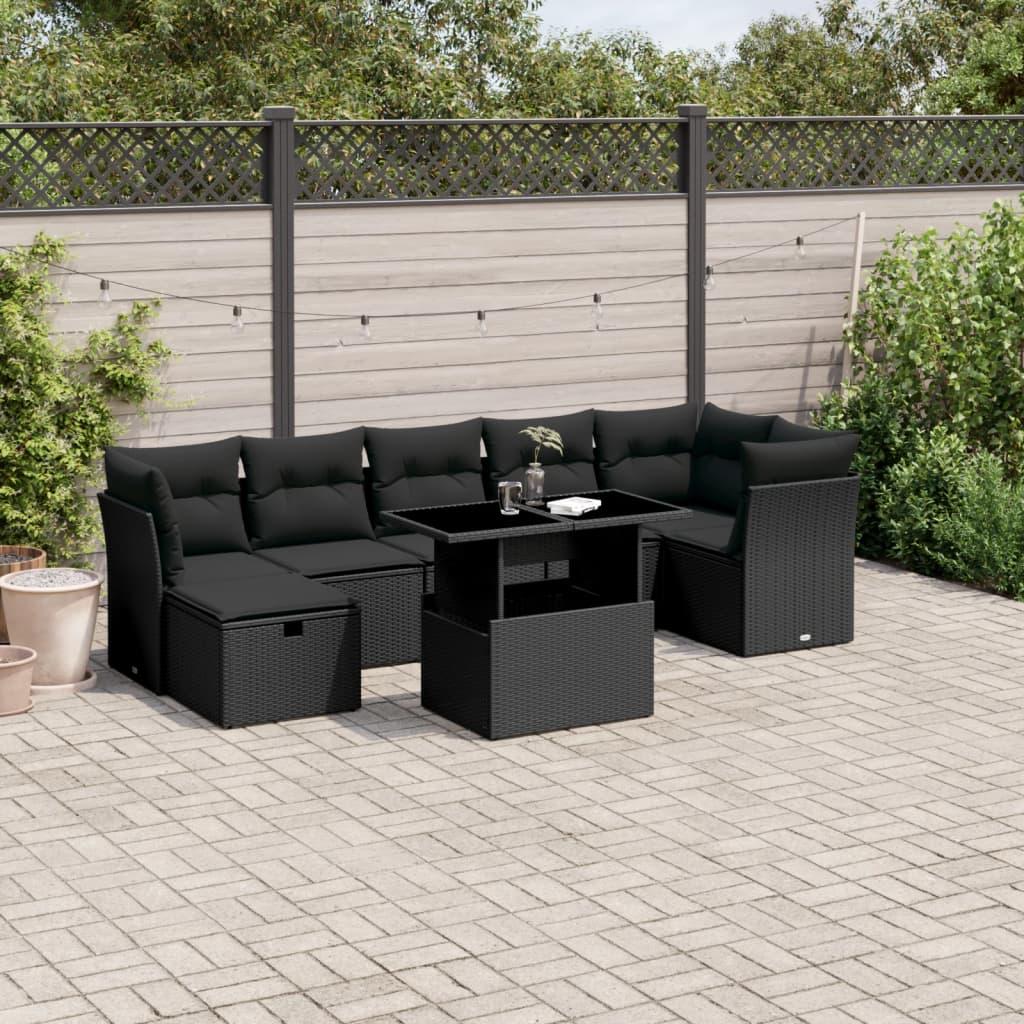 Sofasæt til haven 8 dele med hynder polyrattan sort