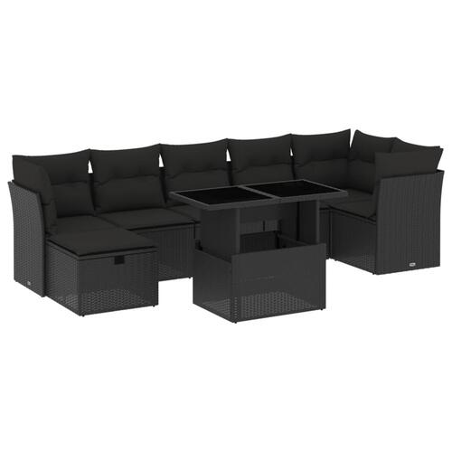 Sofasæt til haven 8 dele med hynder polyrattan sort