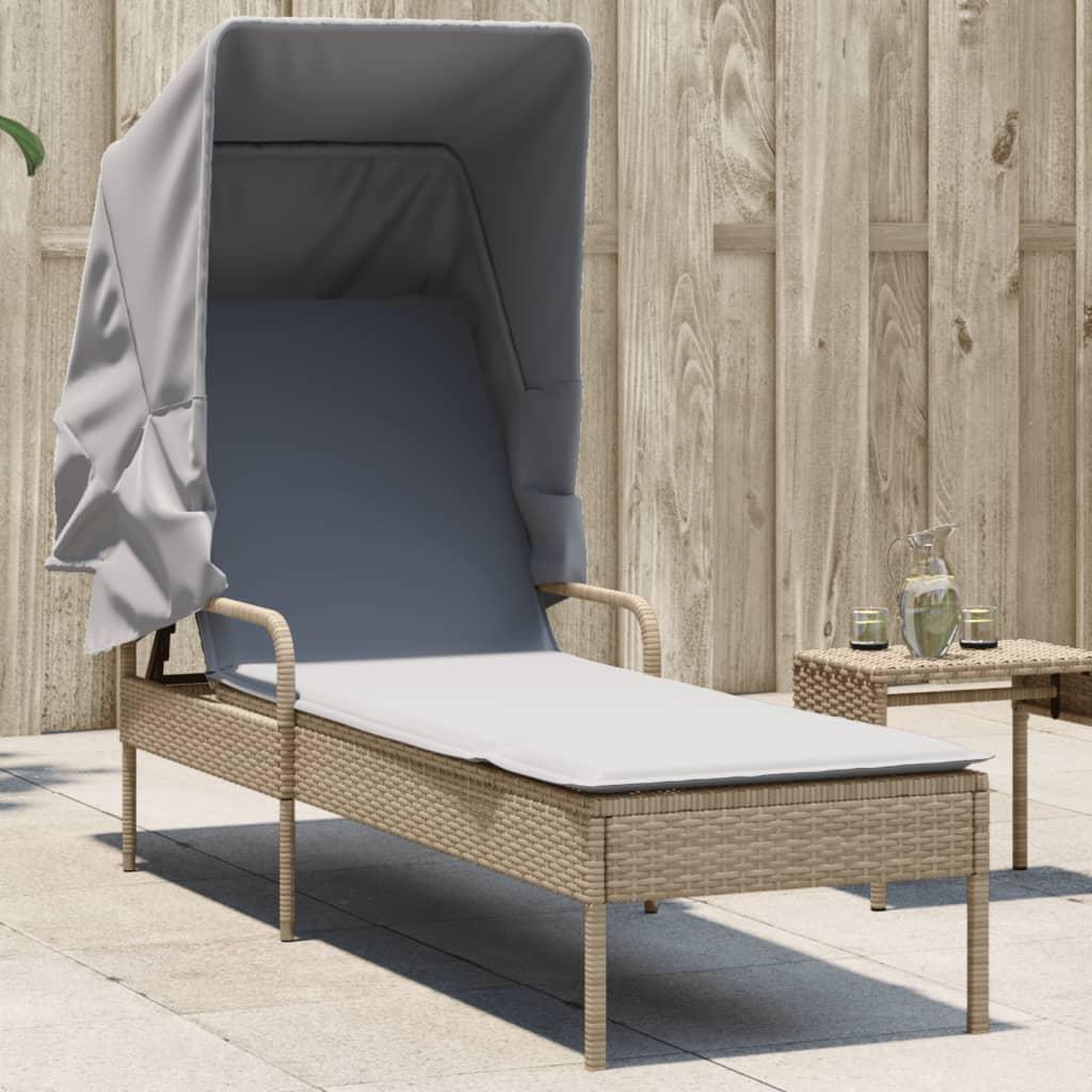 Loungesofa Med Baldakin Polyrattan - beige og grå / Uden bord