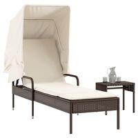 Liggestol med baldakin og bord polyrattan brun