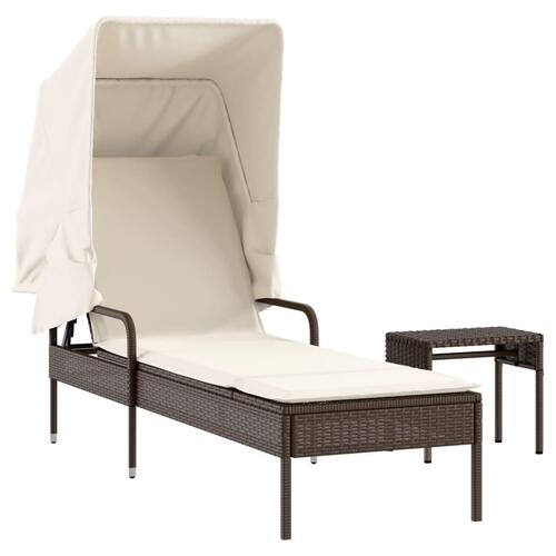 Liggestol med baldakin og bord polyrattan brun