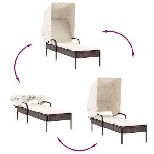 Liggestol med baldakin og bord polyrattan brun