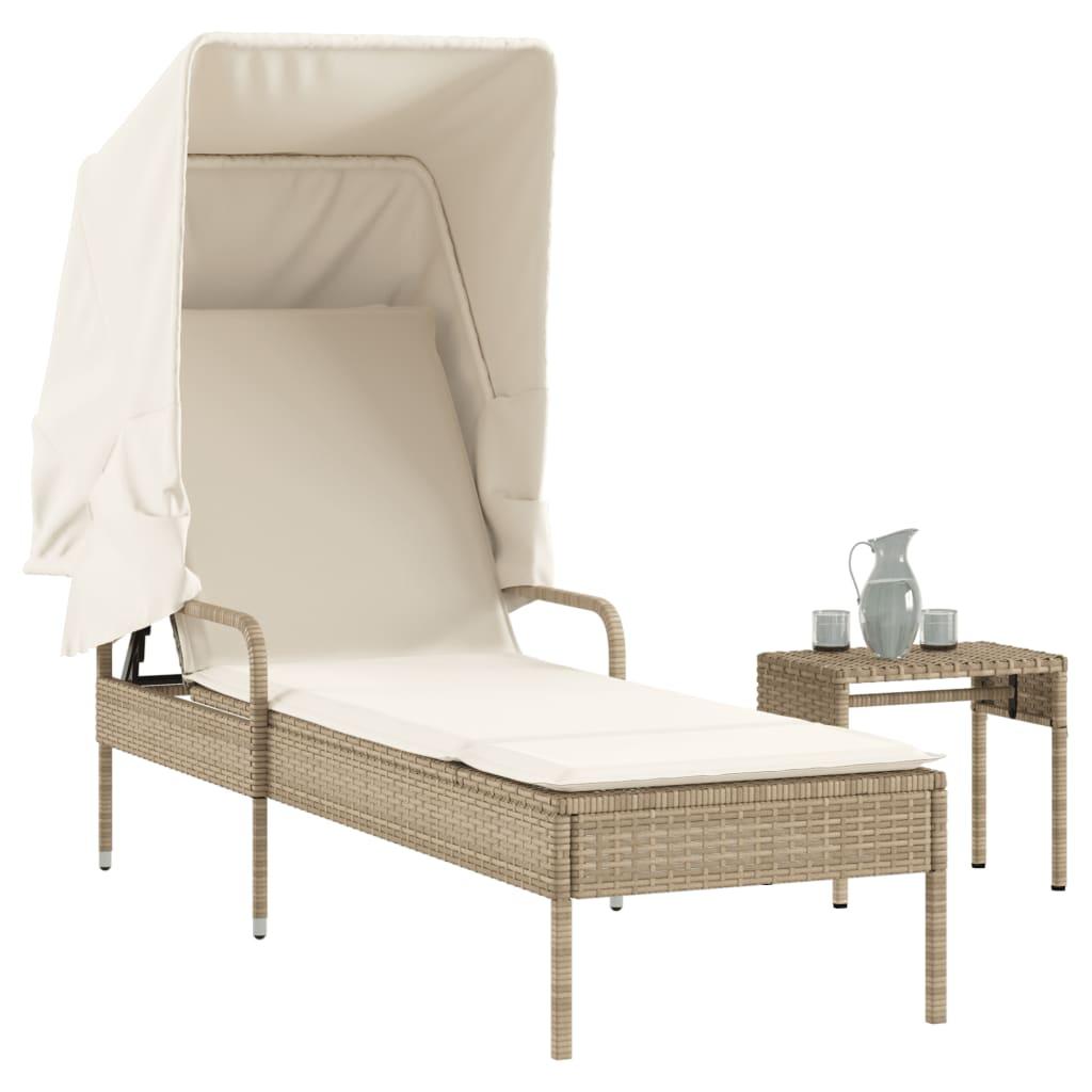 Liggestol med baldakin og bord polyrattan beige billede