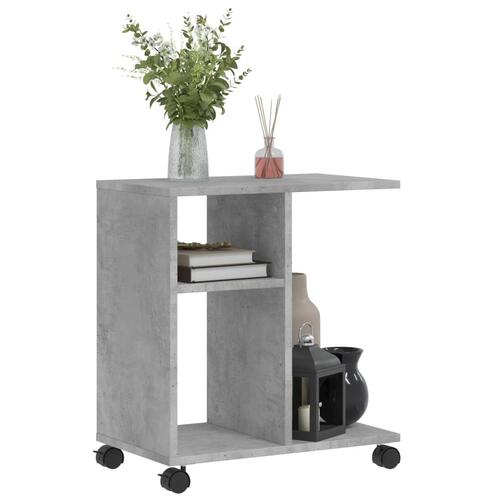 Sidebord med hjul 50x30x55 cm konstrueret træ betongrå