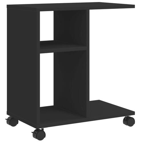 Sidebord med hjul 50x30x55 cm konstrueret træ sort