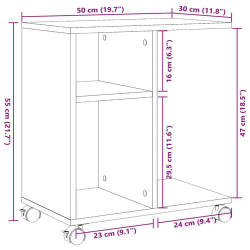 Sidebord med hjul 50x30x55 cm konstrueret træ sort