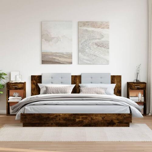 Sengeborde 2 stk. 35x34x65 cm konstrueret træ røget egetræ