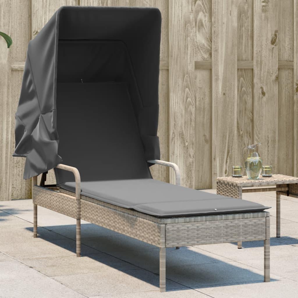 Loungesofa Med Baldakin Polyrattan - Lysegrå / Uden bord