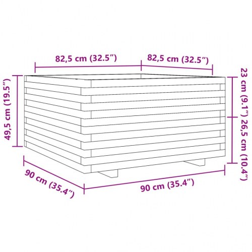 Plantekasse 90x90x49,5 cm massivt fyrretræ