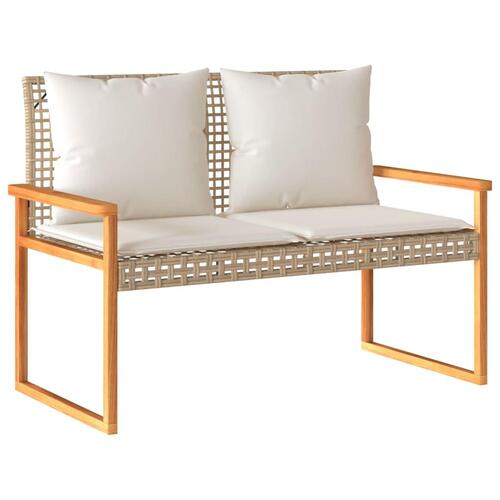 Havebænk med hynde polyrattan og akacietræ beige