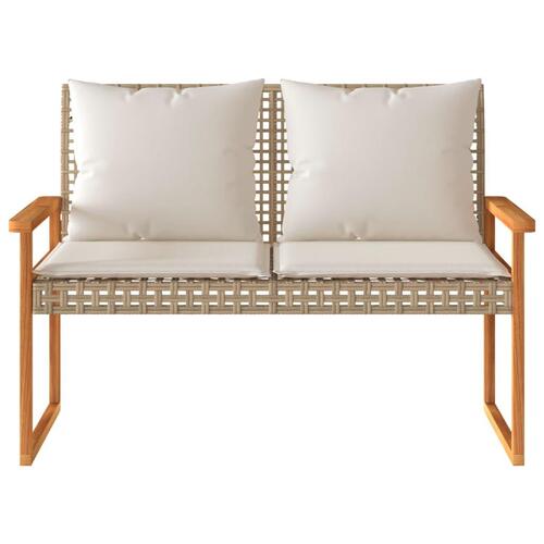 Havebænk med hynde polyrattan og akacietræ beige