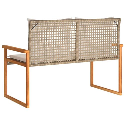 Havebænk med hynde polyrattan og akacietræ beige