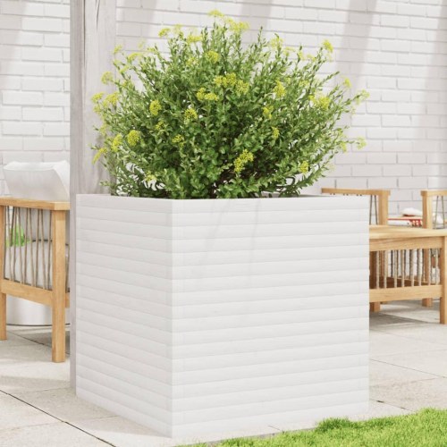 Plantekasse i massivt fyrretræ 70 x 70 x 68,5 cm - hvid