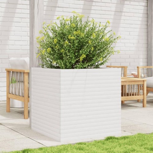 Plantekasse i massivt fyrretræ 70 x 70 x 68,5 cm - hvid