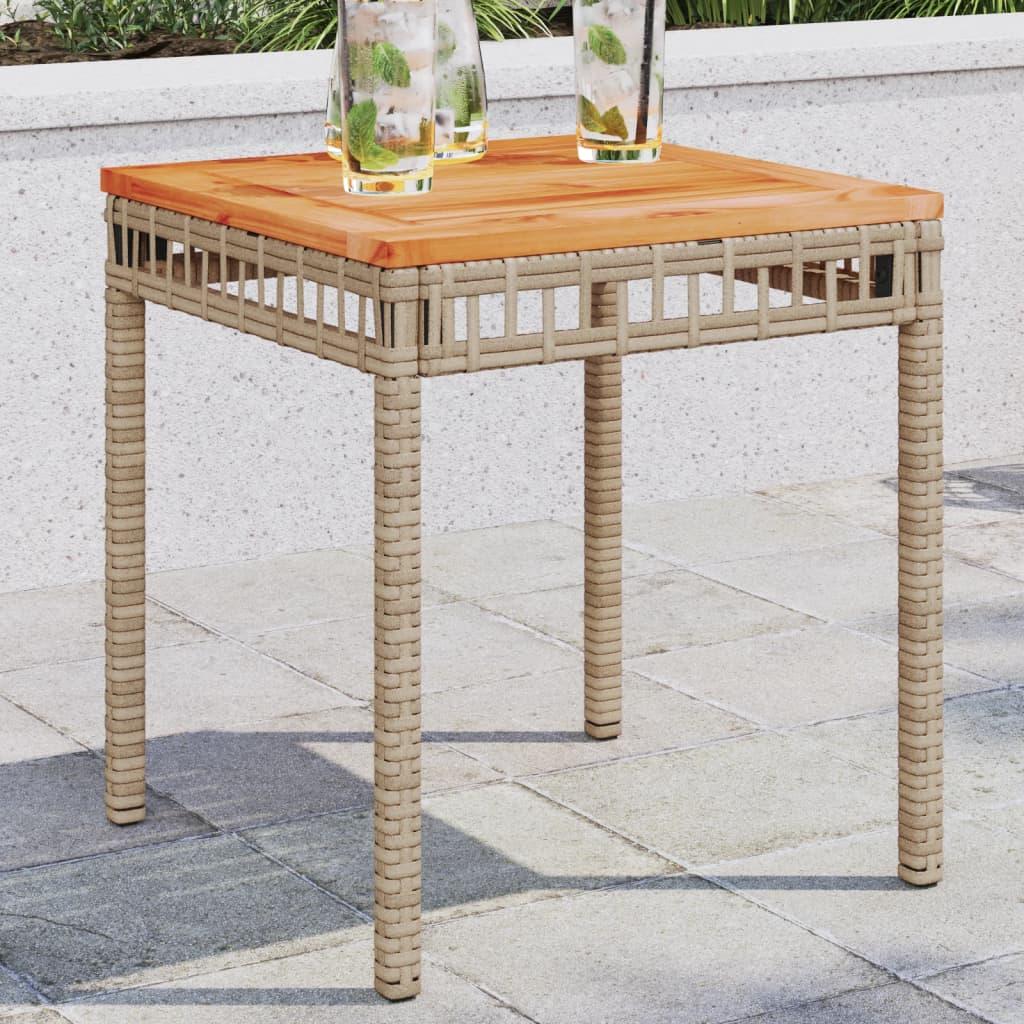 Havebord 38x38x42 cm polyrattan og akacietræ beige