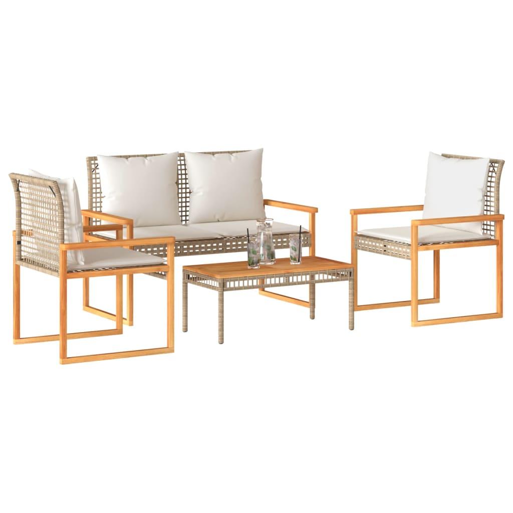 Loungesæt til haven 4 dele med hynder polyrattan beige