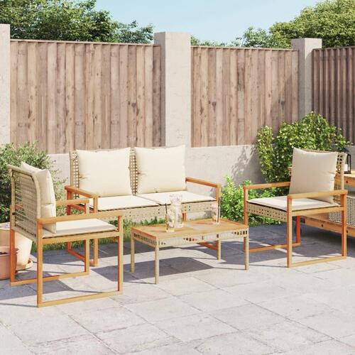 Loungesæt til haven 4 dele med hynder polyrattan beige