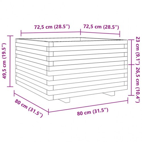 Plantekasse i massivt fyrretræ 80 x 80 x 49,5 cm - gyldenbrun