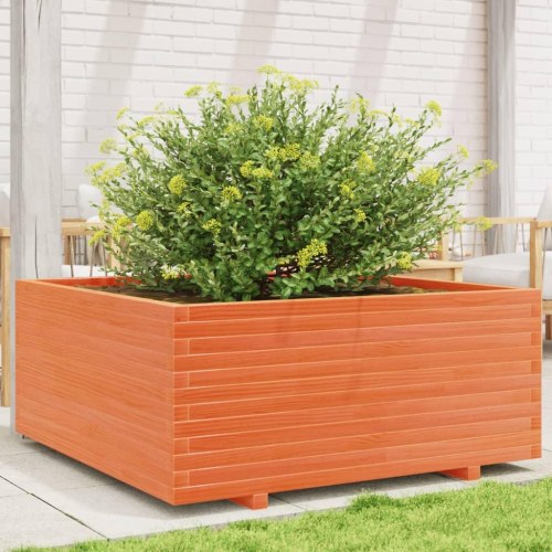 Plantekasse 110x110x49,5 cm massivt fyrretræ gyldenbrun