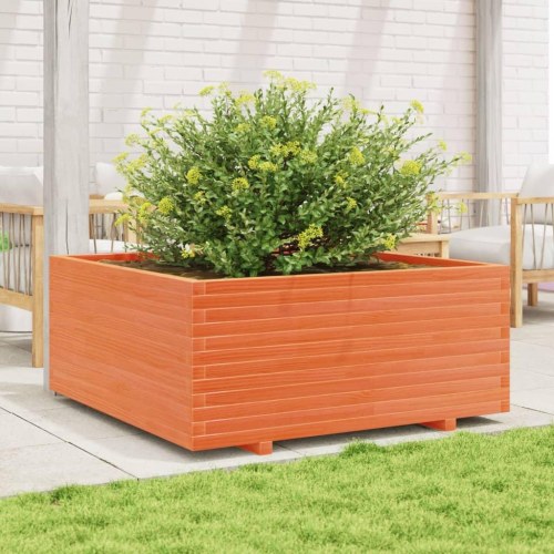 Plantekasse 110x110x49,5 cm massivt fyrretræ gyldenbrun