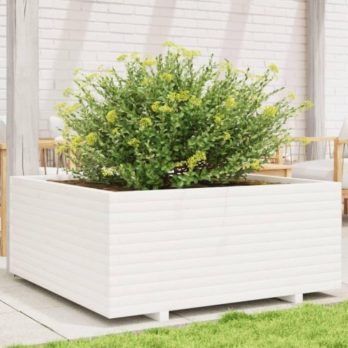 Plantekasse 110x110x49,5 cm massivt fyrretræ hvid