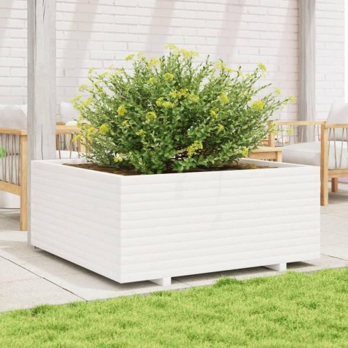 Plantekasse 110x110x49,5 cm massivt fyrretræ hvid