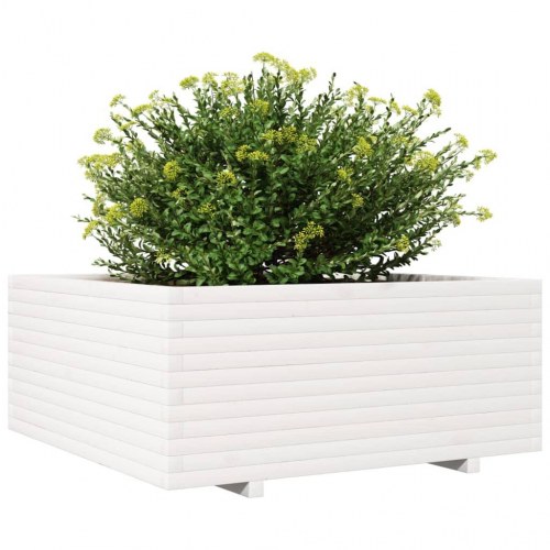 Plantekasse 110x110x49,5 cm massivt fyrretræ hvid